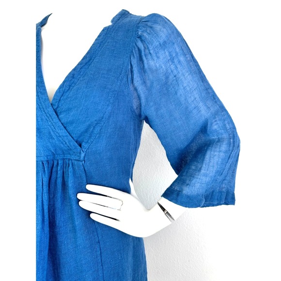 Sundance Linen Tunic Dress Size X-Small Blue Balloon Half Sleeve Pockets Lined - Picture 6 of 10